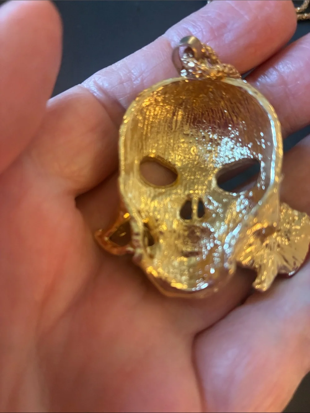 Green Crystal Skull Pendant Necklace with Red Rose Accent
